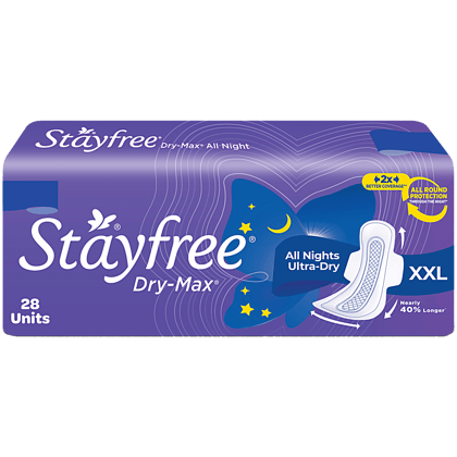 STAYFREE Dry-Max All Nights Utra-Dry Sanitary Pad - XXL, 28 pcs
