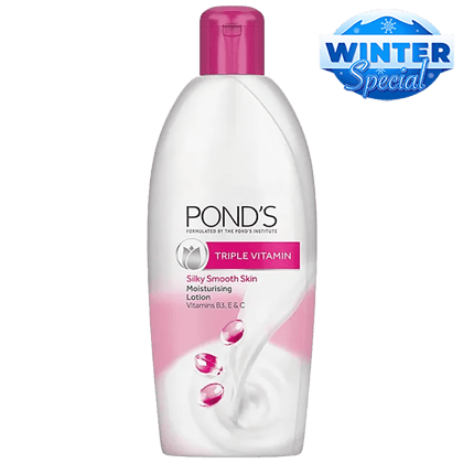 Ponds Triple Vitamin Moisturising Lotion - Silky Smooth Skin, Vitamins B3, E & C, 90 Ml