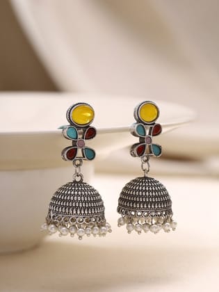 Priyaasi Yellow Floral Jhumkas-Priyaasi Yellow Floral Jhumkas - Onesize / Multicolor / Brass