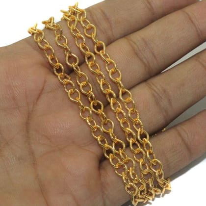 1 Mtr, 6x5mm Metal Chain Golden-Golden / Iron