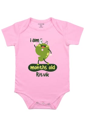 Nine Months Milestone Baby Romper | Onesies w/ Custom Name-Baby Romper / Pink