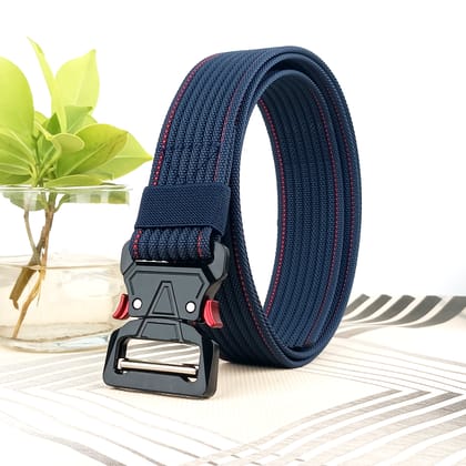 Hemener Unisex Blue Metal Push Lock Buckle Nylon Canvas Braided Belt-28