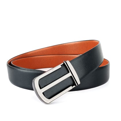 Hemener Men Glossy Finish Metal Pin Hole Buckle Tan Vegan Leather Belt-28