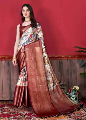 Yavira silk Women's Multi Printed Silk Blend Saree