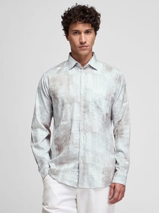 Abstract Print Textured Shirt-M/38 / Grey