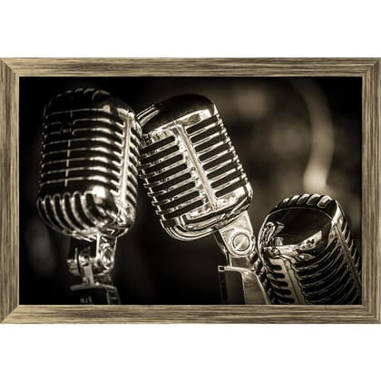 ArtzFolio Chromed Retro Recording Studio Microphones Canvas Painting Synthetic Frame-Canvas; Synthetic Frame; Antique Gold / 23.5inch x 16inch (59.8cms x 40.6cms)