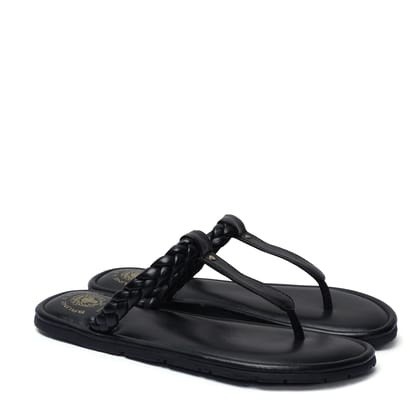 Women's Black Knotted T-Strap Slippers By Brune & Bareskin-36/3