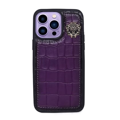 Metal Lion Purple Mobile Cover in Deep Cut Croco Textured Leather by Brune & Bareskin-14Pro