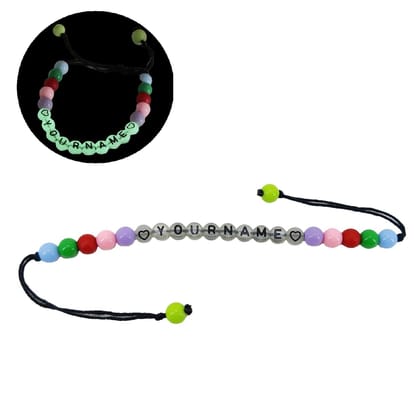 Personalized Name Customized Kids Rakhi With Glow In the Dark Radium Beads Adjustable For Brother Assorted Random Color With Plastic Beads