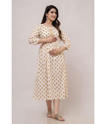 Frionkandy White Cotton Womens Maternity Dress ( Pack of 1 ) - M