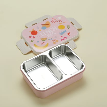 Lunch Time Stainless steel 2 Compartment Lunch Box-Pink