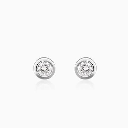 Silver Zircon Bezel Stud Earrings