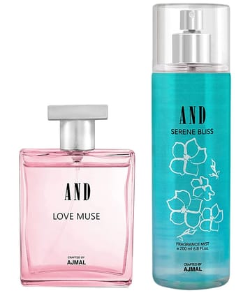 AND LoveMuse Eau De Perfume 50ML & SereneBliss Body Mist 200ML For Women Crafted by Ajmal Pack of 2