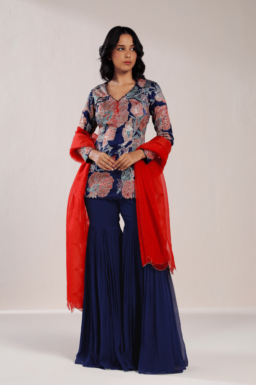 MAXIMAL FLORAL BLUE SHARARA SET-XS