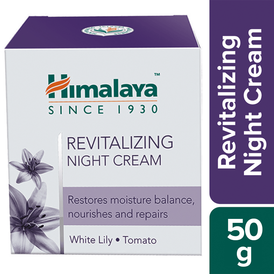 Himalaya Revitalizing Night Cream - White Lily & Tomato, For Dry To Combination Skin, Free From Alcohol & Parabens, 50 G