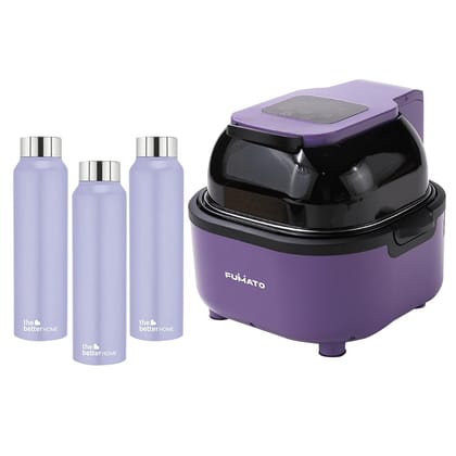 The Better Home FUMATO Aerochef Pro Air fryer With Digital Screen Panel 6.8L Purple  Stainless Steel Water Bottle 1 Litre Pack of 3 Purple-The Better Home FUMATO Aerochef Pro Air fryer With Digit