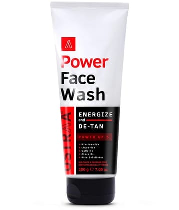 Ustraa Power Face Wash Energize and De-Tan - 200g - Dermatologically Tested, No Sulphates, No Parabens, No Silicone, No Mineral Oil