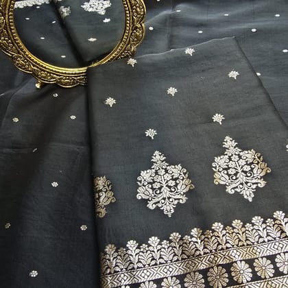 Black raw mango silk 3 piece suit