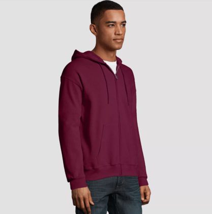 Maroon With Zipper Hoodie-M / 38 INCH