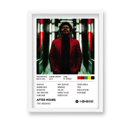 After Hours The Weeknd Album Poster-A3 / White Frame