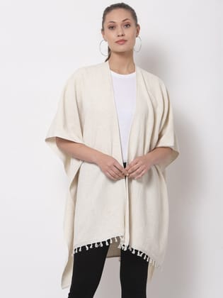 Women Cream-Coloured Longline Tie-Up Cotton Shrug