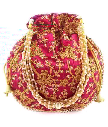 Apratim Pink Silk Potli - Pink