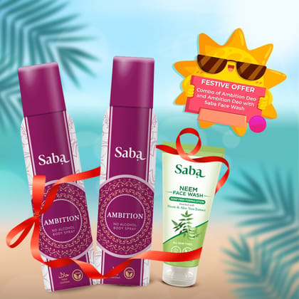 Combo of 2 Saba Ambition Deodorants with Saba Neem Facewash