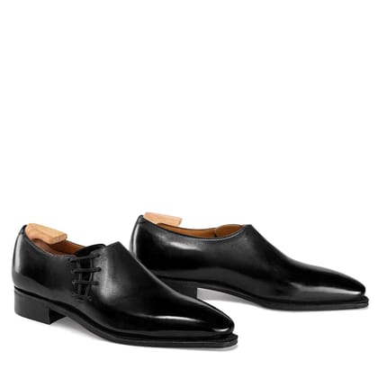 LATERAL LACE CALF LEATHER BLACK-Rubber Sole / 7/41