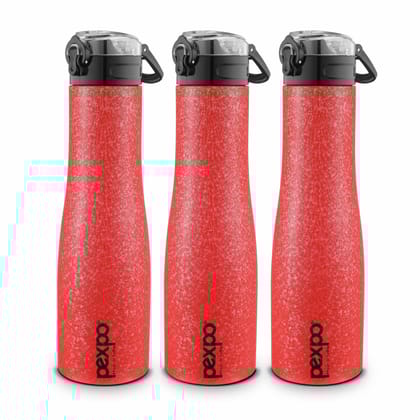 PEXPO Stainless Steel Sports Water Bottle, 1L, Pack Of 3 Red, Monaco | Portable & Eco-Friendly Water Bottle with Push Button Cap