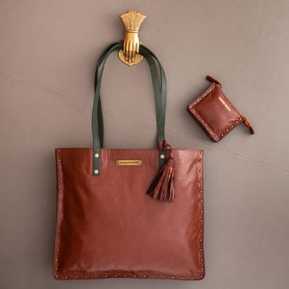 Ines Tote Bag And Small Utility Pouch Combo (Cognac)-Cognac