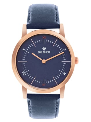 Men's Rose Gold Blue Leather Strap Watch BSM002D-Big Shot Men's Rose Gold Blue Leather Strap Watch BSM002D