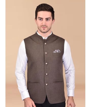 PRINTCULTR Brown Cotton Blend Mens Nehru Jacket ( Pack of 1 ) - None