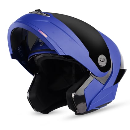 Steelbird SBA-8 7Wings ISI Certified Flip-Up Helmet for Men and Women (Matt Y. Blue with Smoke Visor)-Medium 580 MM