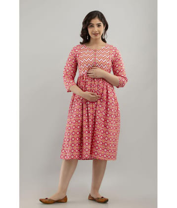 CELEBRAVO Pink Cotton Maternity Kurta Single - M