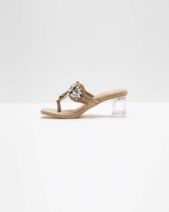 Kohlapuri Stone Embellished Heels - Nude Shade-36