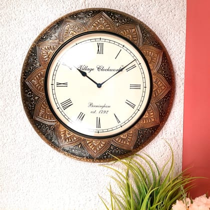 Wall Clock Vintage for Living Room | Wall Mount Clock With Antique Brass Work - For Home, Office, Bedroom, Hall Decor  & Gifts - 18 inch