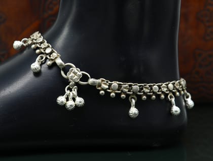 Vintage antique sterling silver handmade old anklet belly dance jewelry, excellent ankle bracelet customized tribal jewelry anko53