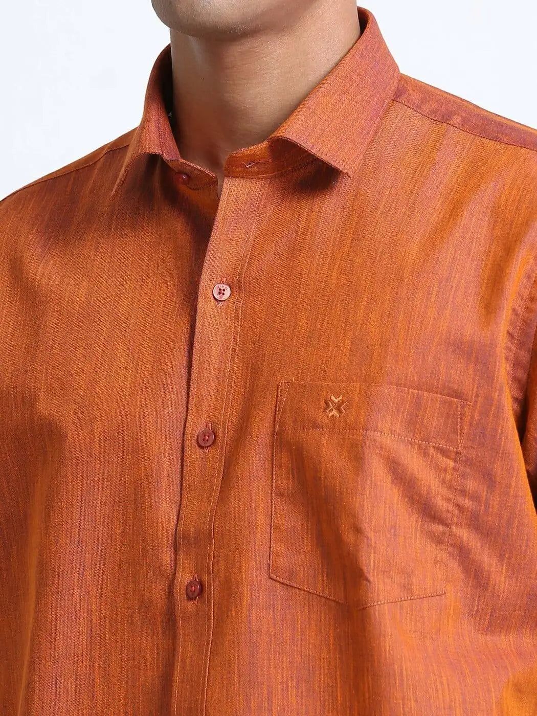 Cotton Linen Coral Colour Shirt Half Sleeve-38