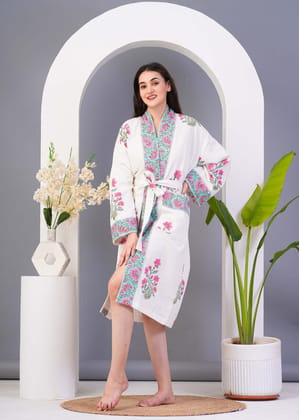 Waffle knit printed kimonos/ Robe/ Lounge Wear Pink and Blue floral