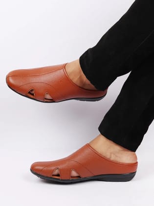 Men Tan Back Open Outdoor Slip-On Slipper Sandals-6