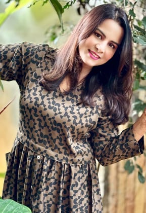 Printed Olive Green Dress-S
