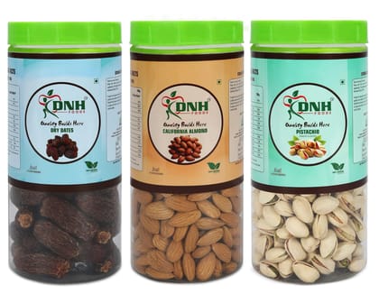 DRY FRUITS COMBO 1.5 KG PACK 500G X 3 PC DATES ALMONDS PISTACHIO Rich in Antioxidants Brain-Boosting Good for Heart