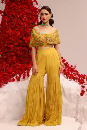 Khwaish yellow wrap gharara-XS