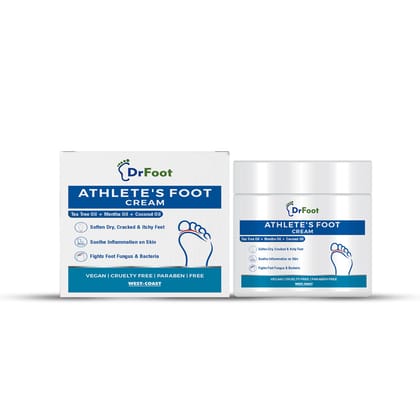 Dr Foot Athletes Foot Cream with Tea Tree, Menthol, Coconut, Neem Oils, Apple Cider Vinegar, Vitamin E - 100GM-Dr Foot Athlete’s Foot Cream, with Tea Tree, Menthol, Coconut, Neem Oils, Apple Ci