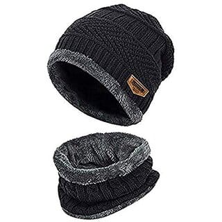 Men's  Women's Snow Proof,Inside Fur, Warm Woolen Cap with Neck Muffler/Neck Warmer/Scarf for Winters (Multi Color)