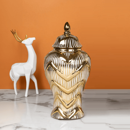 Golden Filigree Ceramic Vases & Decorative Showpiece - Small-HEIGHT - 16 INCHES & WIDTH - 7.5 INCHES / CERAMIC / AVAILABLE