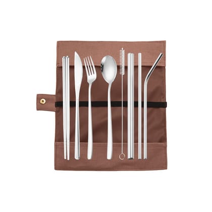 UMAI Portable 9-Piece Stainless Steel Utensil Set - Travel-Friendly, Reusable, Durable, Easy to Carry, Ideal for All Occasions.-UMAI 9-Piece Stainless Steel Utensil Set - Travel-Friendly, Reusabl