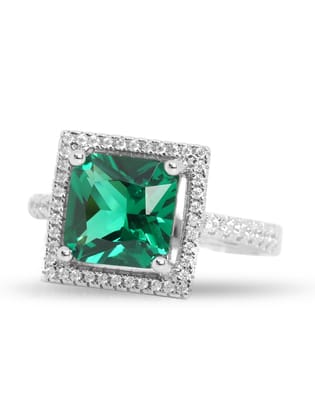 Princess Created Emerald 925 Silver Ring-13