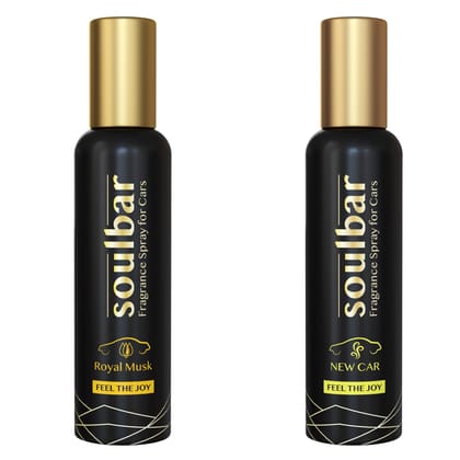 SOULBAR Luxury Car Freshener Spray - Royal Musk + New Car, 80 ml Each - Pack of 2, Free Perfume Dangler