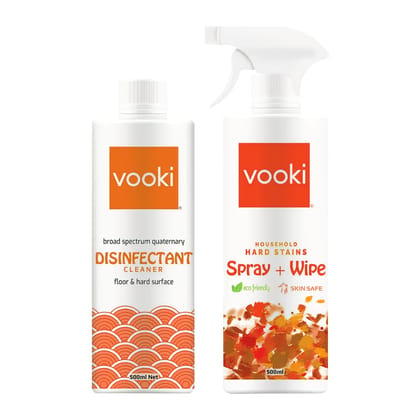 Vooki Nature Disinfectant Cleaner and Ecofriendly Hard Stains Spray and Wipe - 500 ml Each, (Combo Pack of 2)…